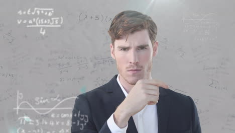 animación de ecuaciones matemáticas sobre el hombre de negocios caucásico