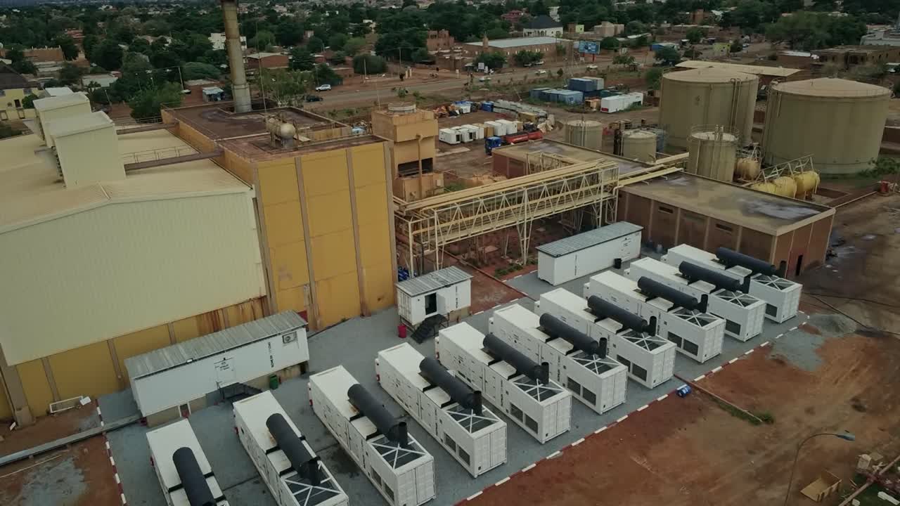 Cinematic Drone Shot of Container Power Plant in Niger, Africa