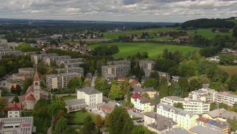 orbiting drone footage of kuchl austria just outside salzburg