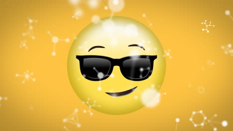 animación de redes blancas cayendo sobre emoji de gafas de sol felices sobre un fondo amarillo