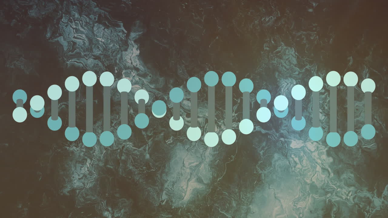 Animation of DNA strand on marbled background in blue and brown tones