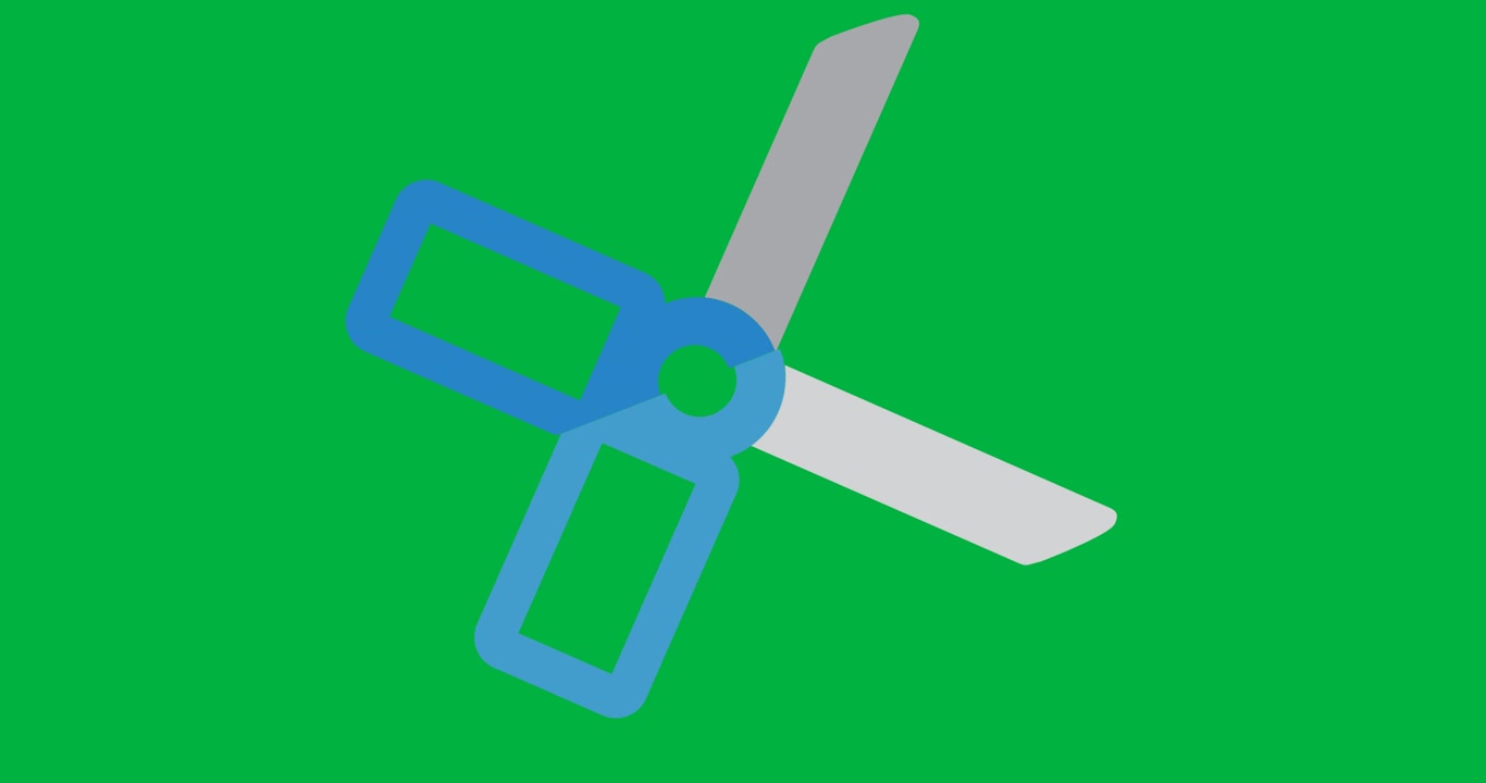 Digital animation of scissor icon moving against black background