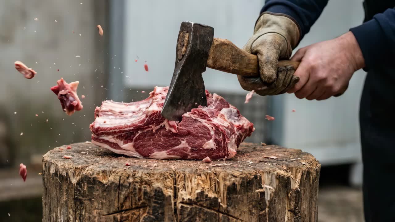 Meat Cutting with Axe