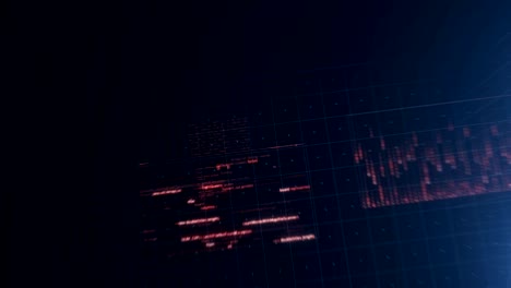 beautiful flight trough the abstract software code and schemes. looped 3d animation with red data and blue grids. business and technology concept.