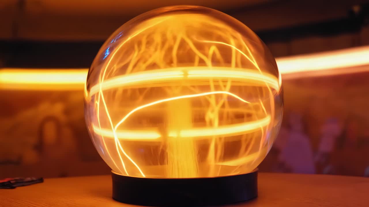 Close-up of a Plasma Ball with Electric Discharges