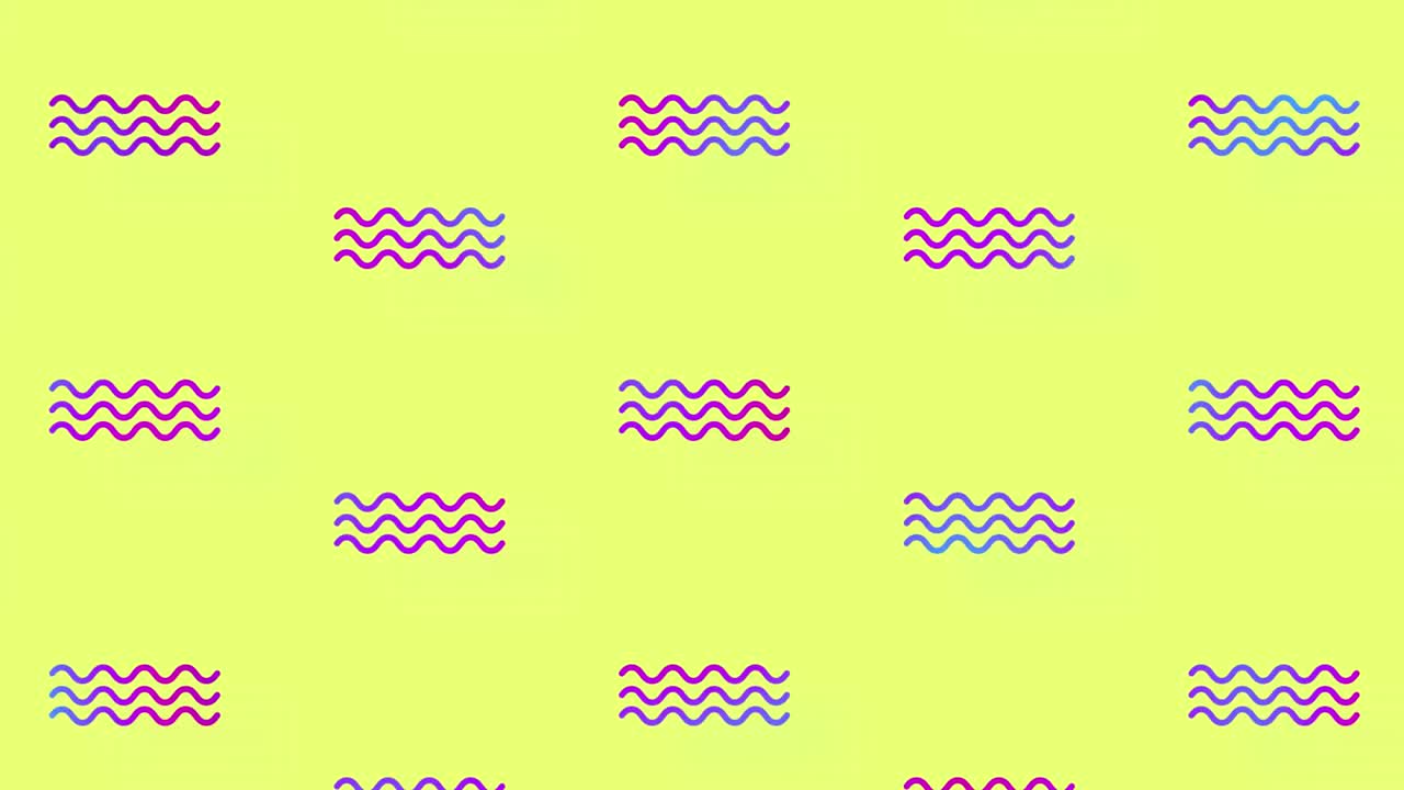 Pattern of geometric shapes in vibrant gradient holographic neon colors. Retro, memphis 80s 90s style. Animated vintage abstract background. Seamless pop art design. 4K video motion