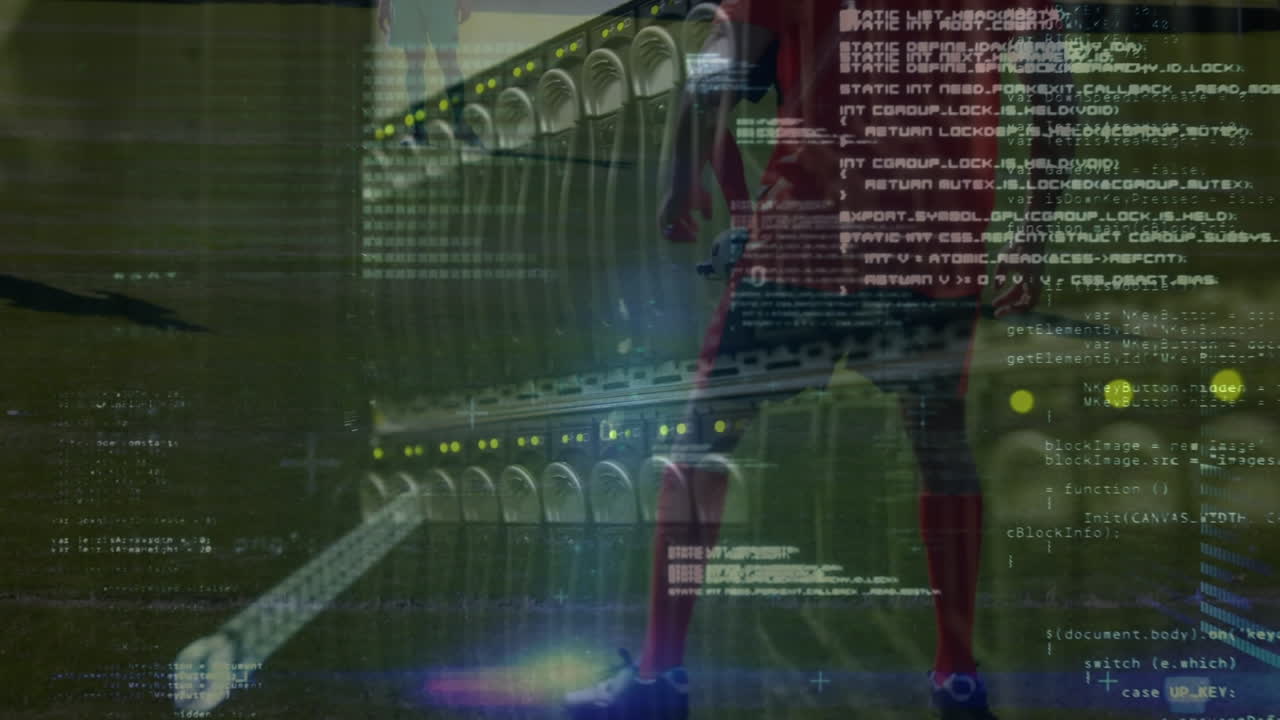 Animation of data processing over football player and computer server