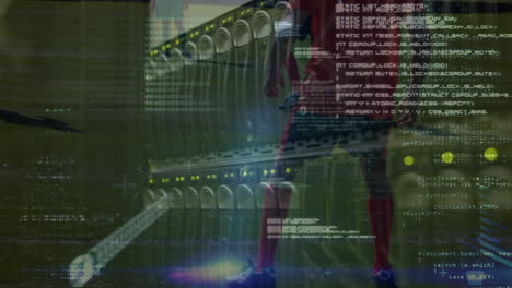 animación del procesamiento de datos sobre el jugador de fútbol y el servidor de computadora