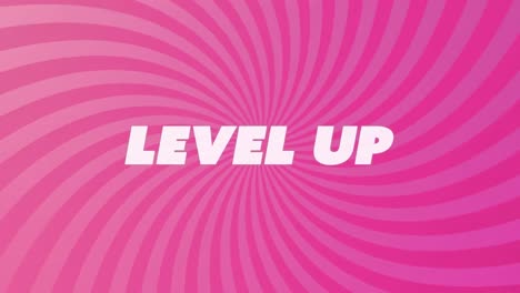 Animation-of-level-up-text-on-pink-spinning-stripes