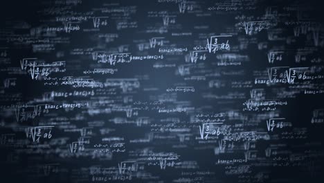camera flying through math formulas green screen loop animation background.