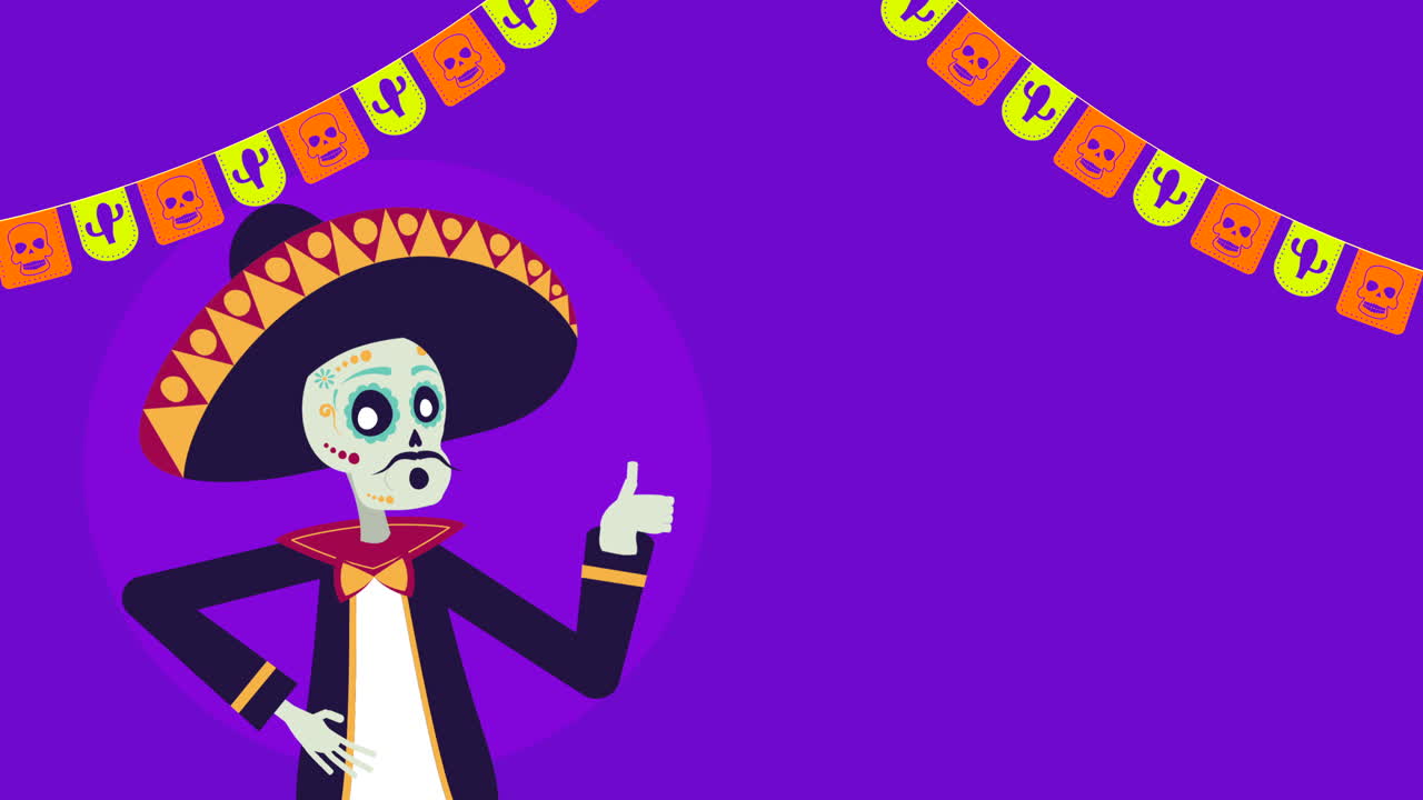 animazione viva mexico con il personaggio del cranio mariachi