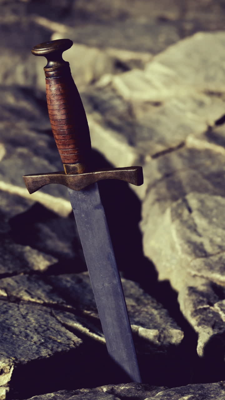Sword in rocks under soft sunlight creates a mysterious vibe