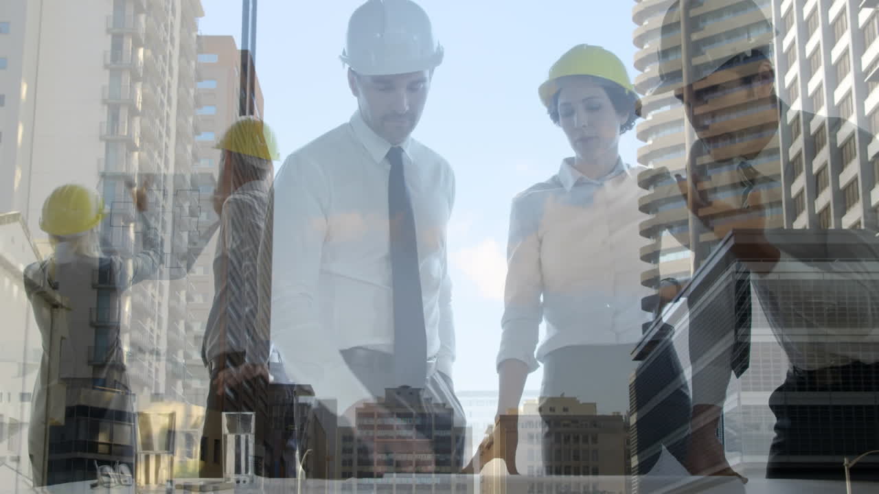 animación del paisaje urbano sobre personas de negocios hablando en la oficina