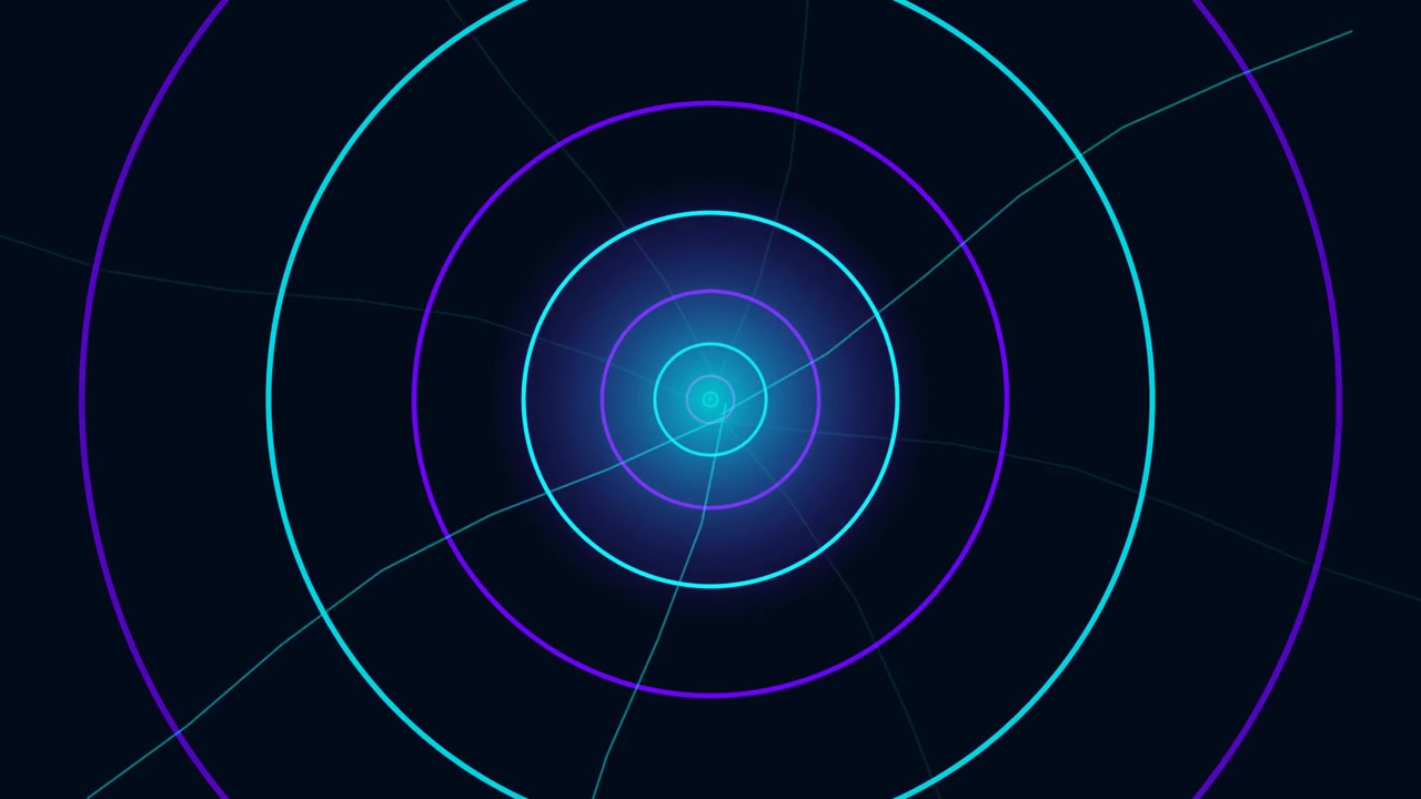 Animazione astratta di radar digitale con cerchi al neon pulsanti