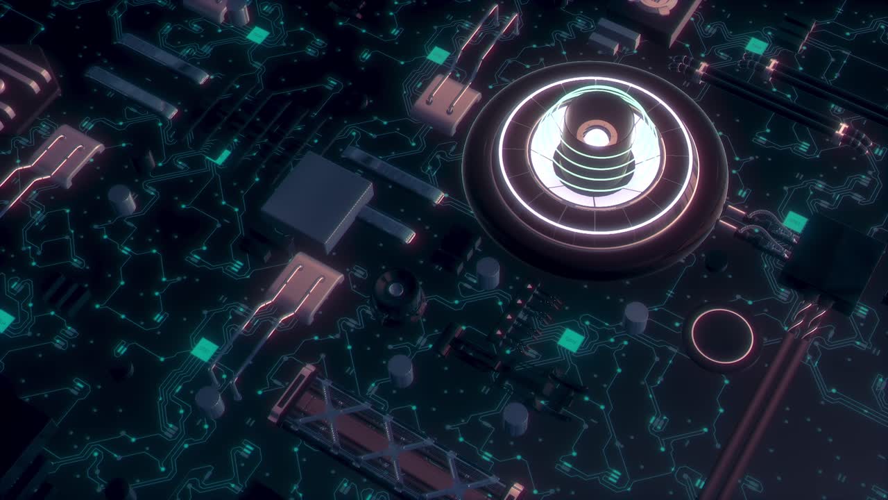 Futuristic Circuit Board with Glowing Lights