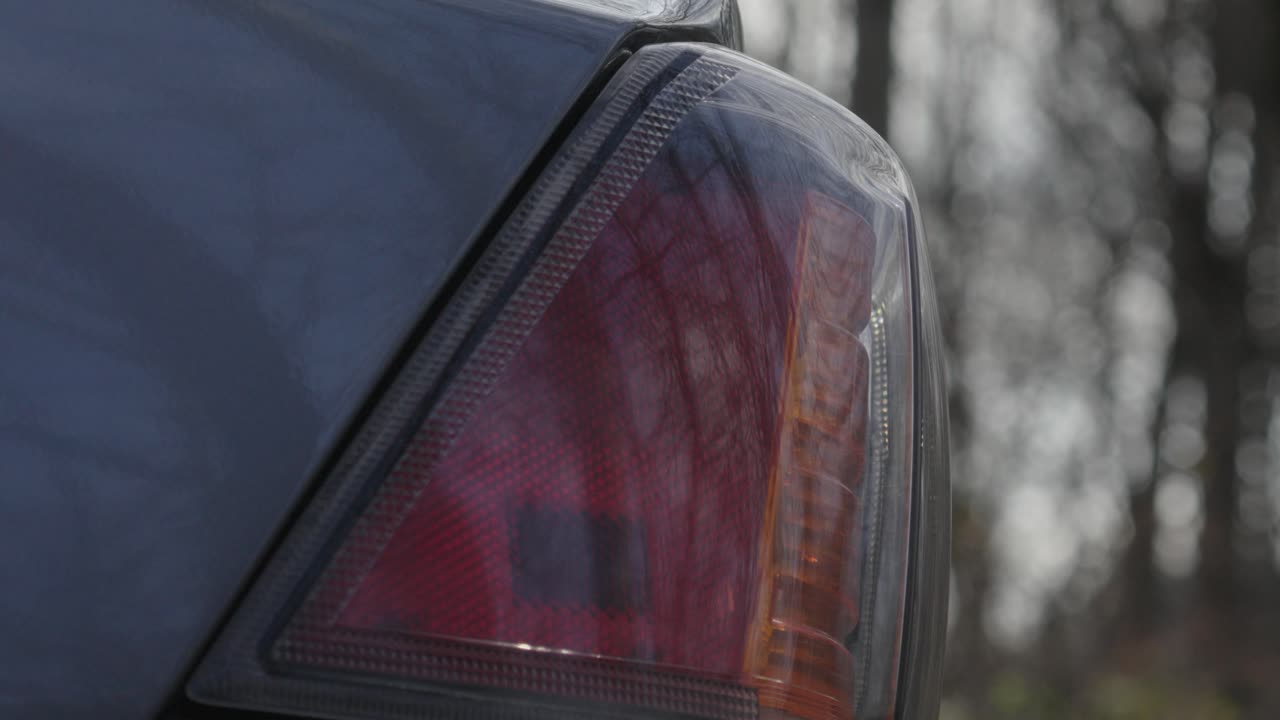 외 숲길에서 박이는 뒤쪽 위험 경고등