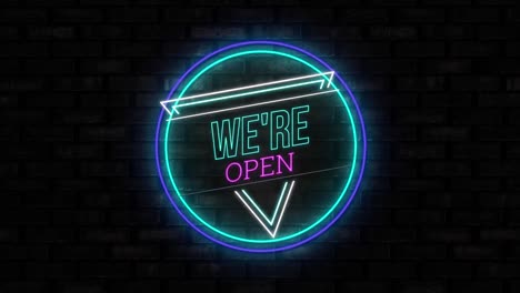 animazione di we are open testo su cerchi al neon