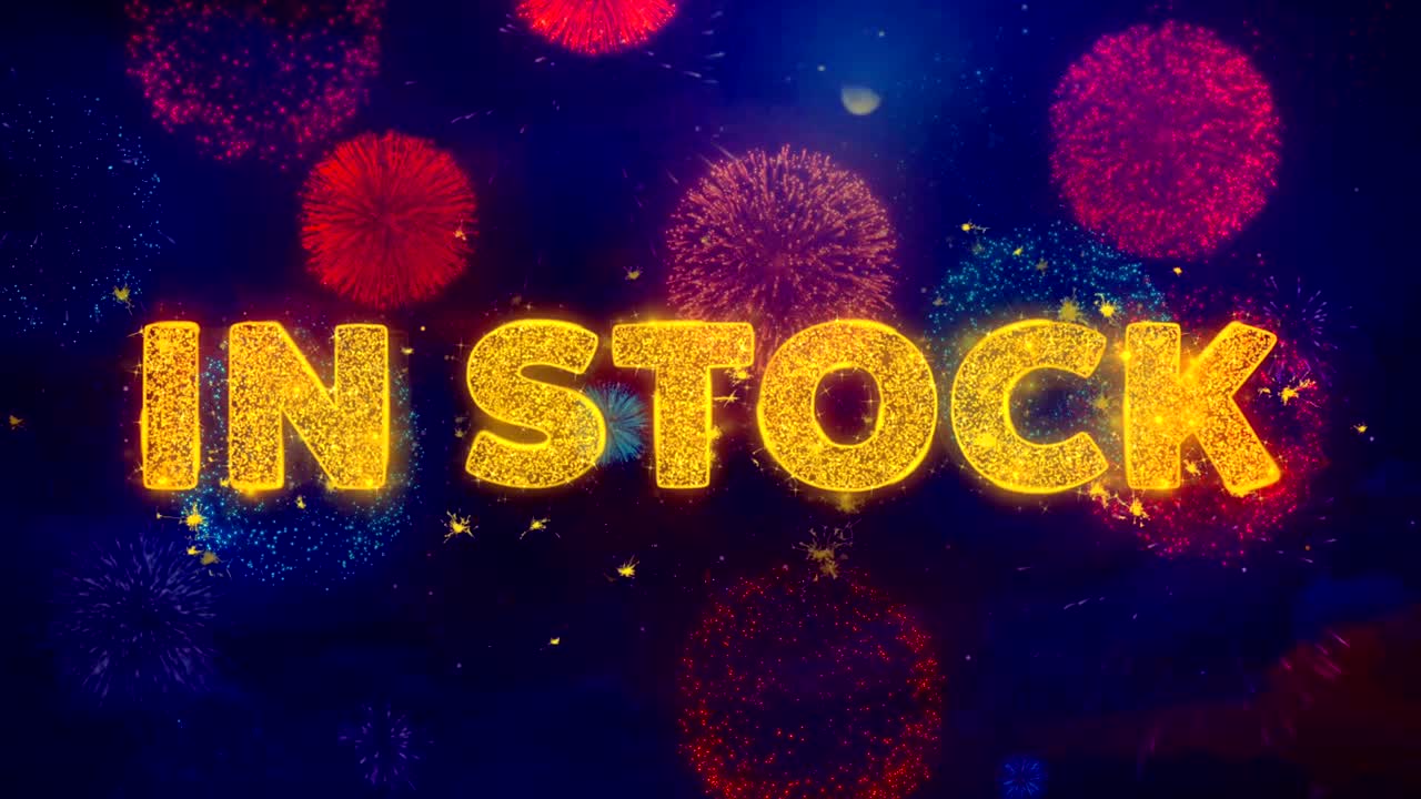 en texto de stock sobre coloridas partículas de explosión de fuegos artificiales.