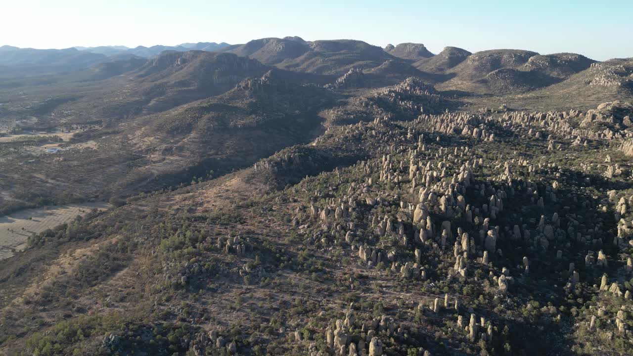 Vast rocky landscape with hoodoo formations in Valle de los Monjes, Creel, Chihuahua