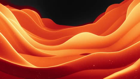 beautiful abstract 3d surface with glitter sparkles, abstract 3d waves run on surface in loop. red orange gradient, soft matte material with light inner glow. smoothly 4k animation