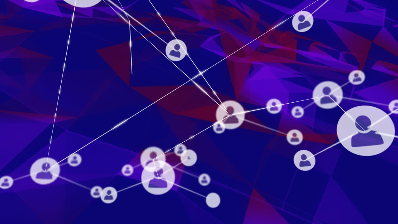 animación de la red de conexiones con las personas iconos sobre azul y rojo