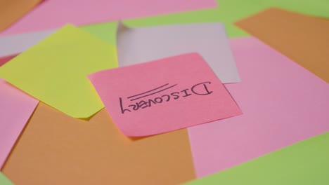 business concept of revolving sticky notes with discovery written on top note 1