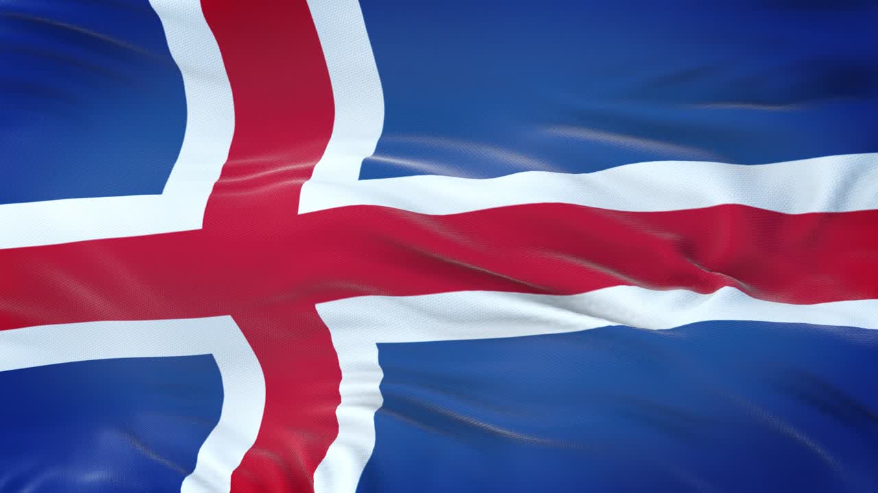 la bandera de islandia ondeando en el viento con una textura de tela muy detallada. bucle sin costuras