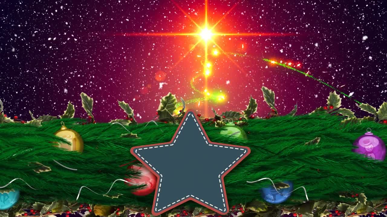 animación del árbol de navidad sobre la nieve que cae