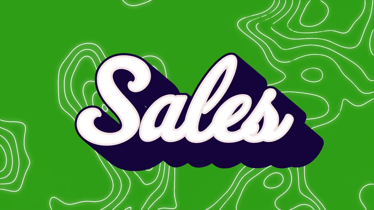 Animation af salgstekst og former på grøn baggrund
