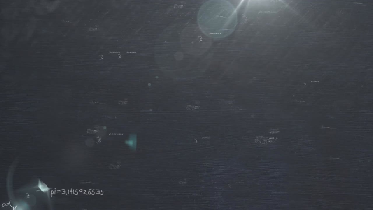 Animation of mathematical formulae moving and flickering on black background