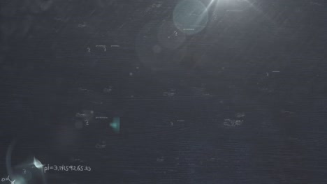 animation of mathematical formulae moving and flickering on black background
