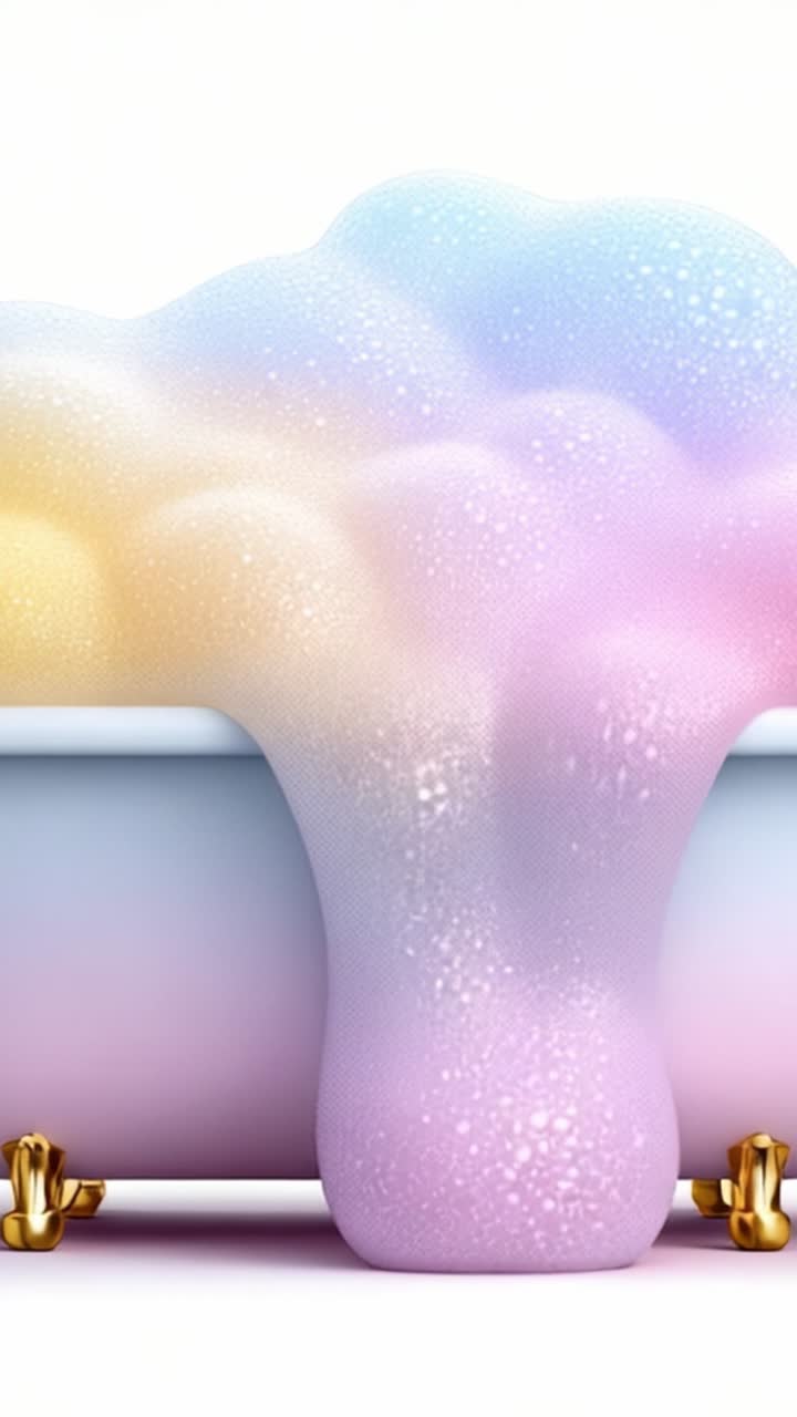 Una vasca da bagno splendidamente realizzata che trabocca di bolle vivaci color pastello, creando un'atmosfera serena e lussuosa per momenti di relax e cura di sé