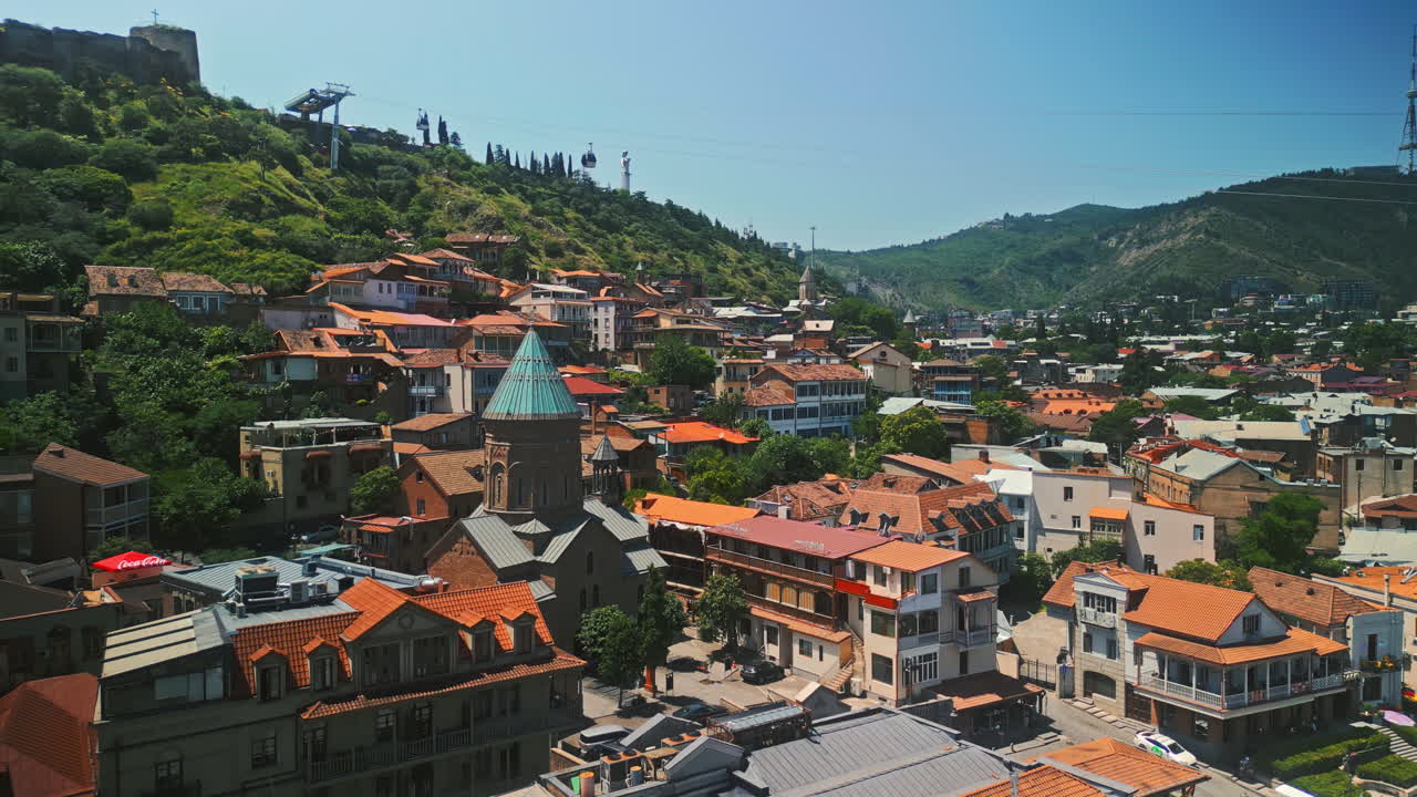 Panoramic View of Historic Tbilisi Old Town, Georgia with Narikala Fortress and Cable Cars