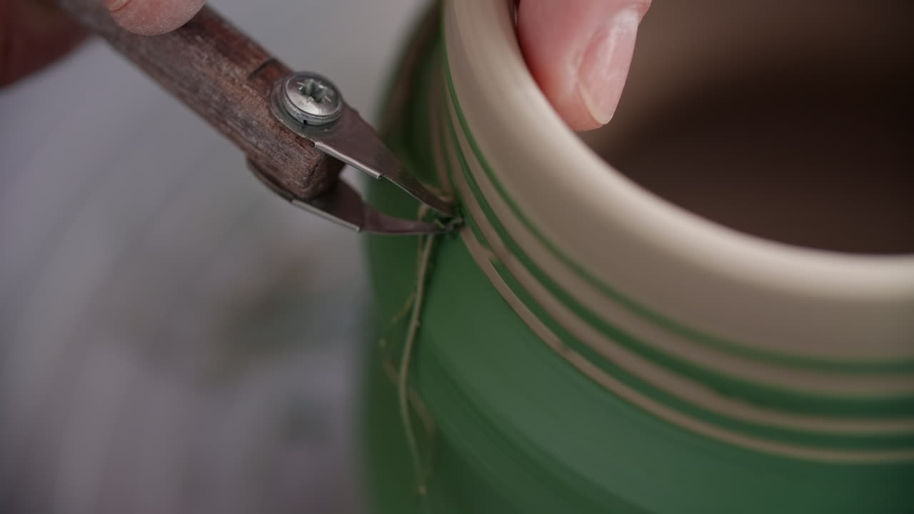 Close-up of pottery making process