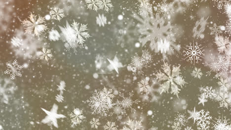 Digital-animation-of-multiple-snowflakes-icons-falling-against-grey-background