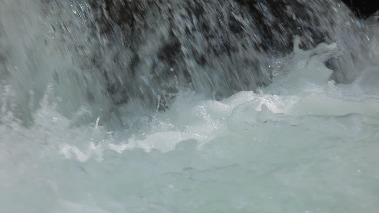 Close up of Mountain River in the wood in slow motion. Beautiful wildlife landscape.
