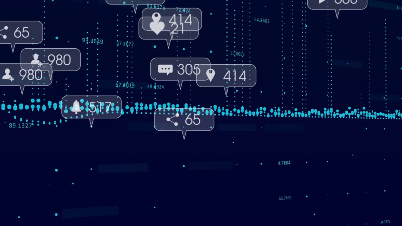 Upon grid lines appearing, turquoise line driving bubbles visualizing changing social engagement