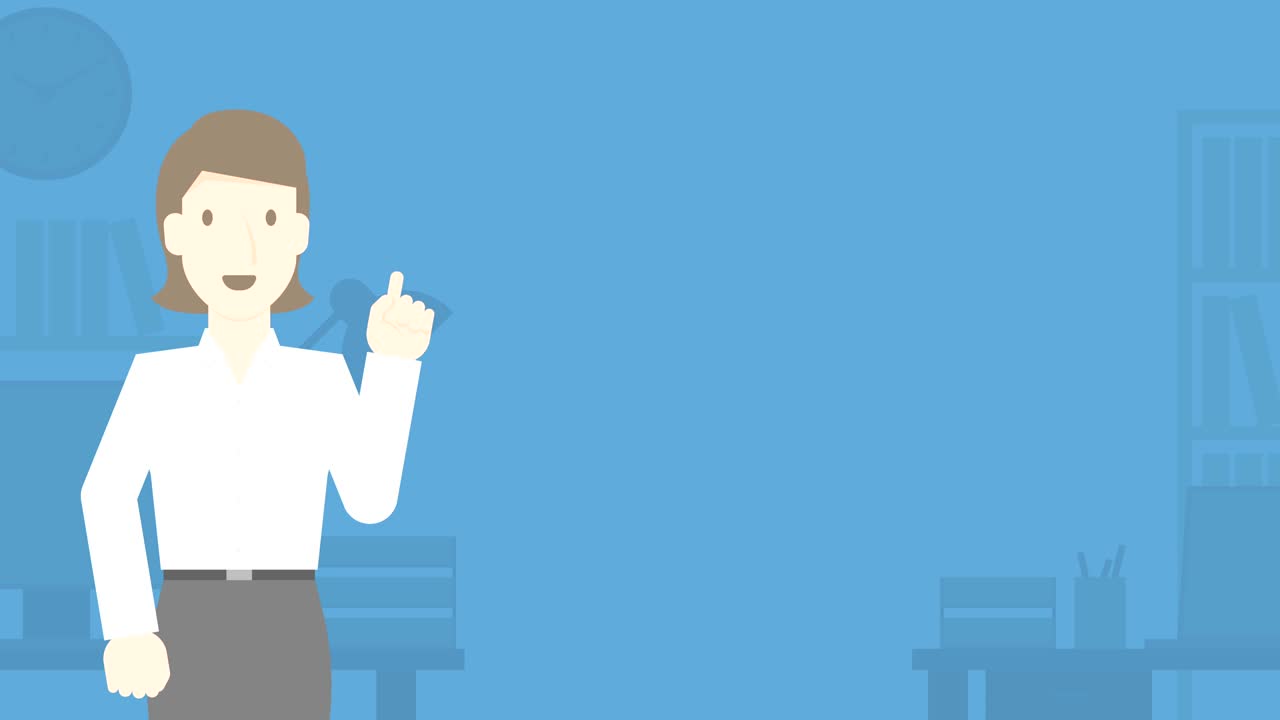 Businesswoman presentation on business office blue color background, seamless looping animation 4K with copy space