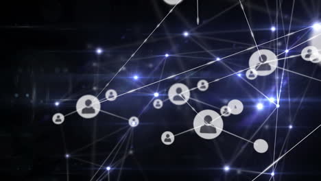 animación de redes de conexiones con iconos sobre fondo negro