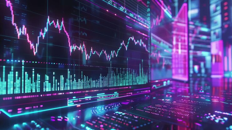 Scena urbana astratta di dati e codice realizzata con IA generativa