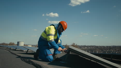 solar panel installation by technician