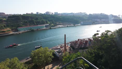 overlooking the scenic douro river in porto, with lush greenery and distant city views on a sunny day