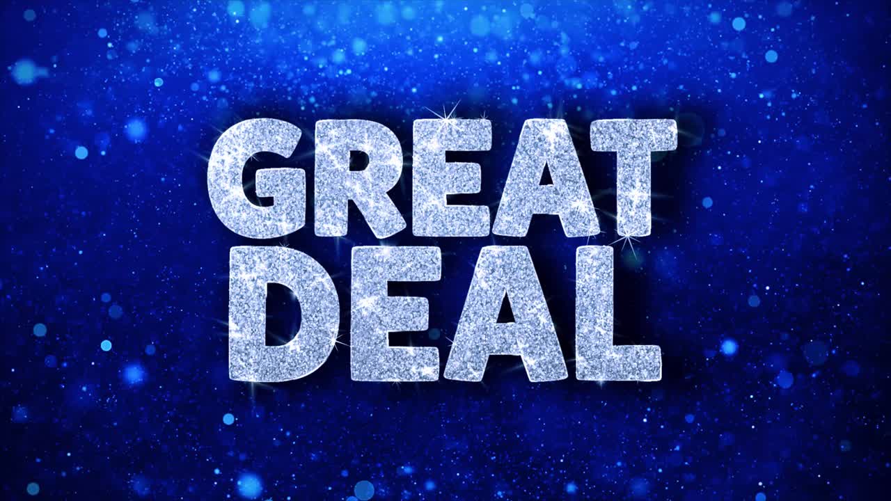 Great Deal Sparkling Glitter Text on Blue Background