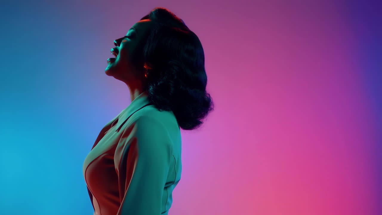 Artistic Profile Portrait of a Woman in Vibrant Neon Lights