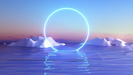 Half-sunken-abstract-neon-ring-above-water