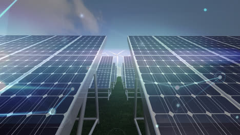 animación de la red de conexiones a través de turbinas eólicas y paneles solares