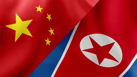 China-Und-Nordkorea-Schwenken-Gemeinsam-Flaggen