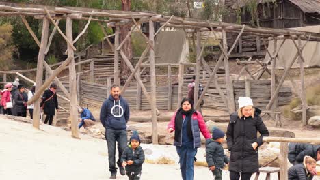 family walking together at historical park