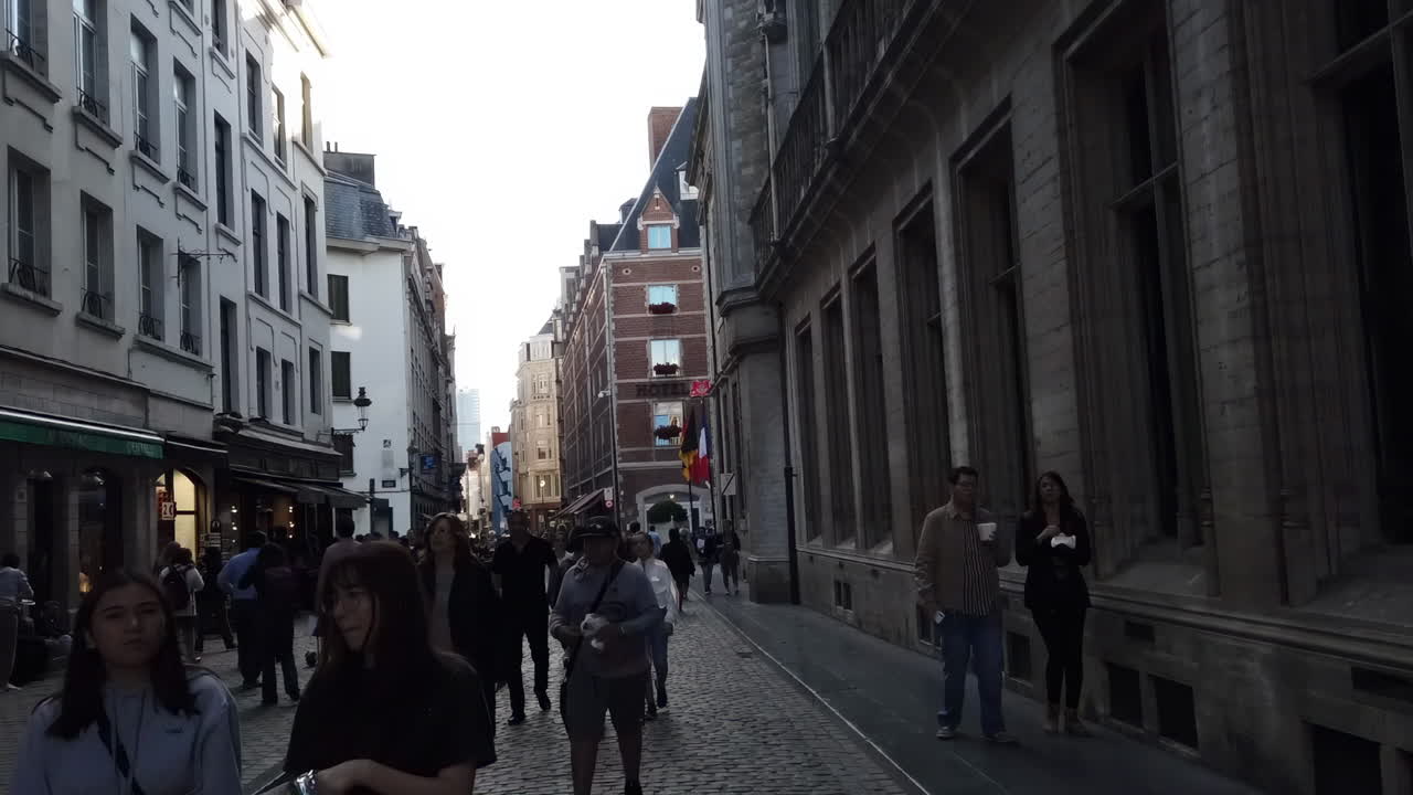 Brussels, Belgium- September 2, 2021: Time lapse of a walk through the city center