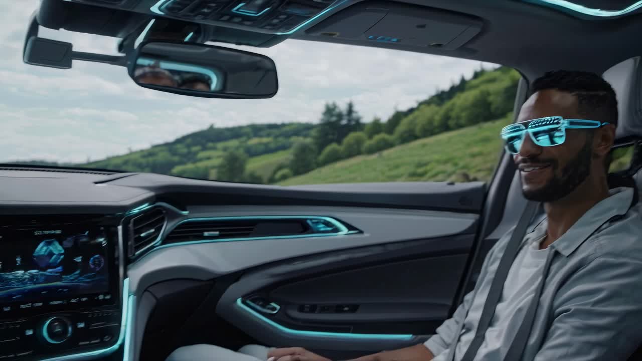 Man driving a futuristic car with advanced technology